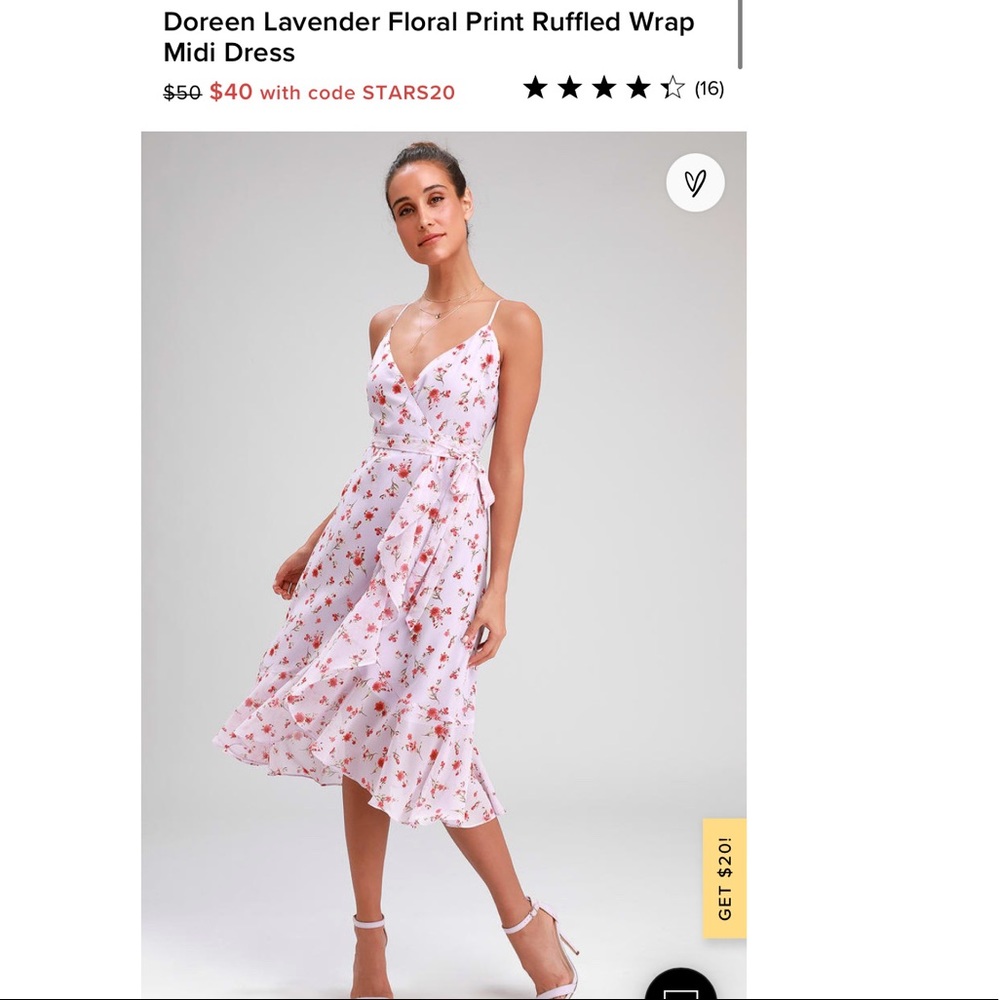 Lulus Doreen Lavender Floral Print midi Wrap Dress